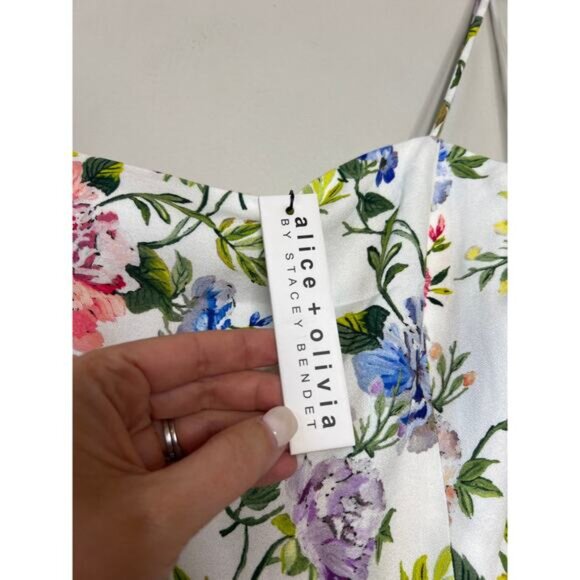 Alice + Olivia Trixie Gardenia Floral Print Lined Mini Dress Multi Color Size:12 - Picture 4 of 8